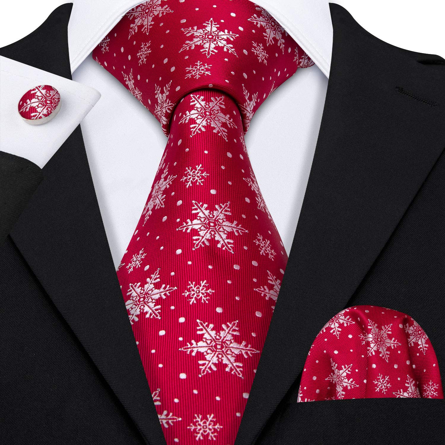 Foto 4 pulgar | Set De Corbata Barry.wang, Tejido En Seda Navideña, Para Hombre, Color Rojo Nieve - Venta Internacional.