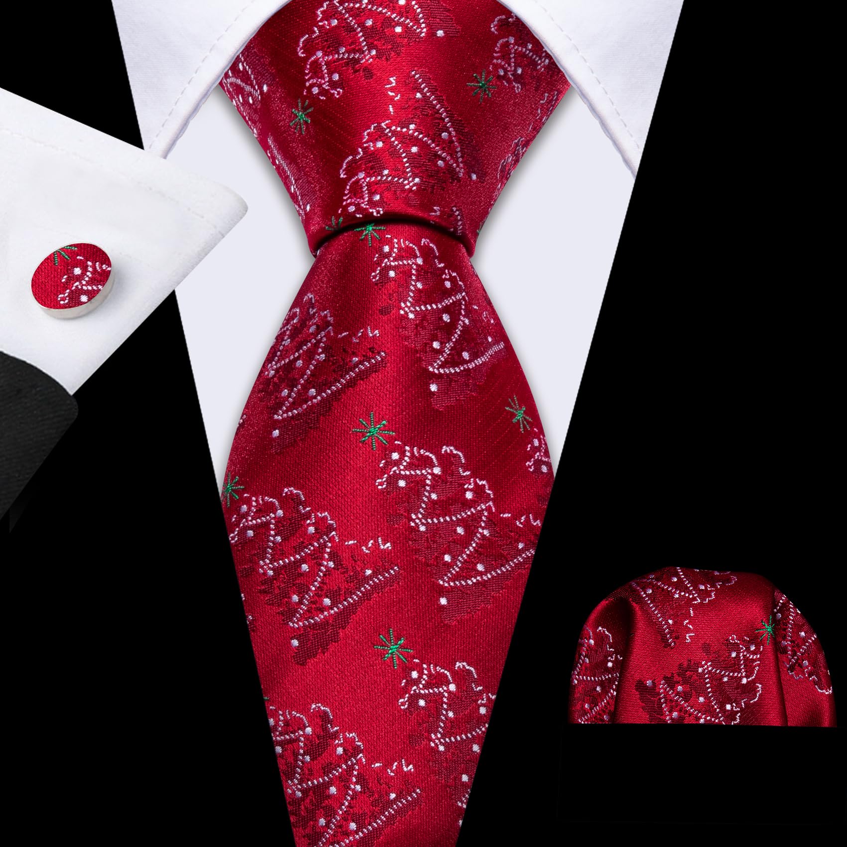 Foto 4 pulgar | Corbata Barry.wang De Seda Con Árboles De Navidad Color Burdeos Para Hombre - Venta Internacional.