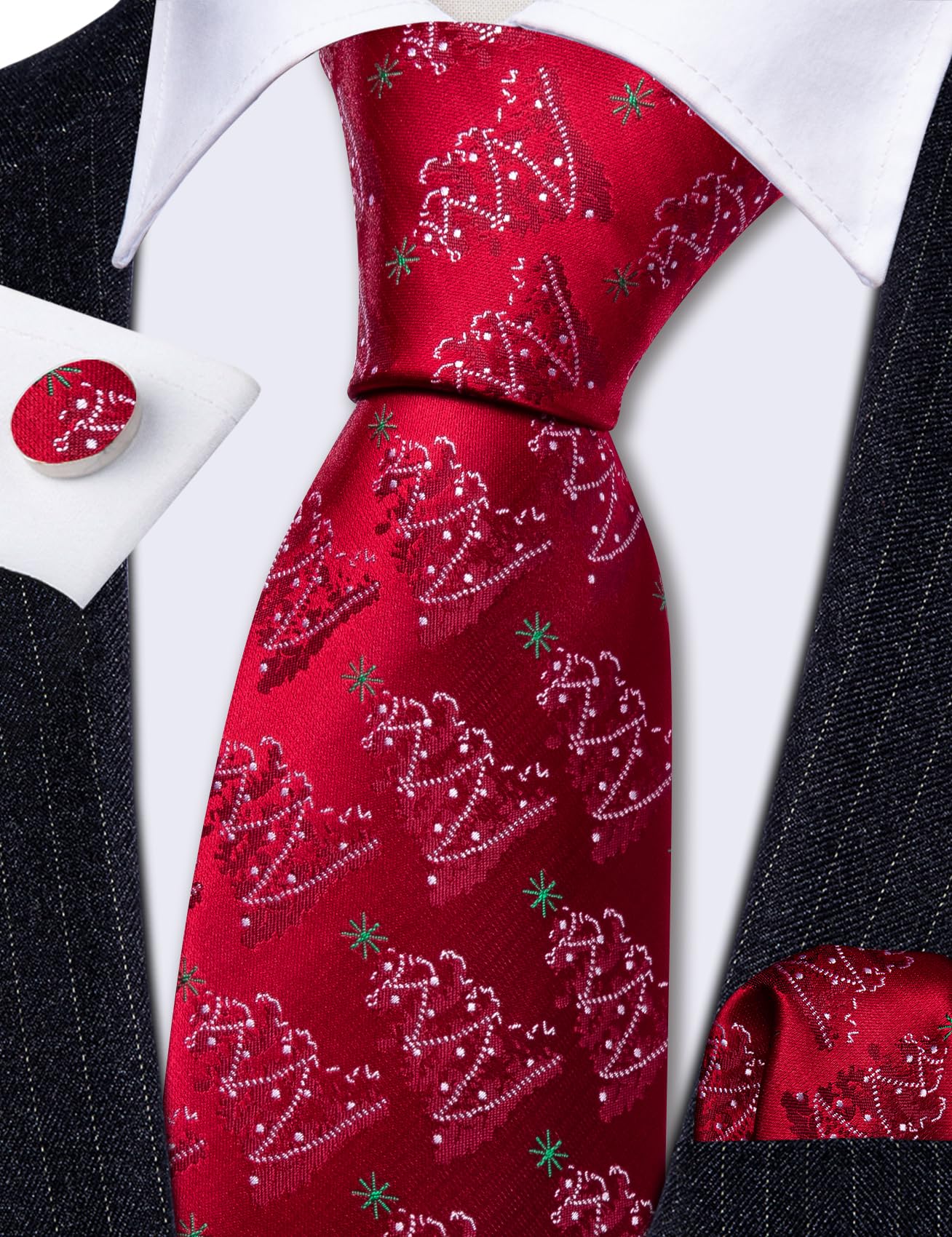 Foto 5 pulgar | Corbata Barry.wang De Seda Con Árboles De Navidad Color Burdeos Para Hombre - Venta Internacional.