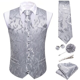 Foto 2 | Conjunto De Chaleco Barry.wang Para Hombre, Cachemir Y Seda Con Flores, Jacquard - Venta Internacional.
