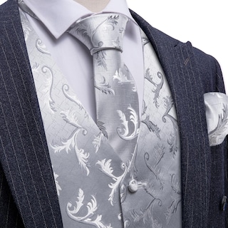 Foto 3 | Conjunto De Chaleco Barry.wang Para Hombre, Cachemir Y Seda Con Flores, Jacquard - Venta Internacional.