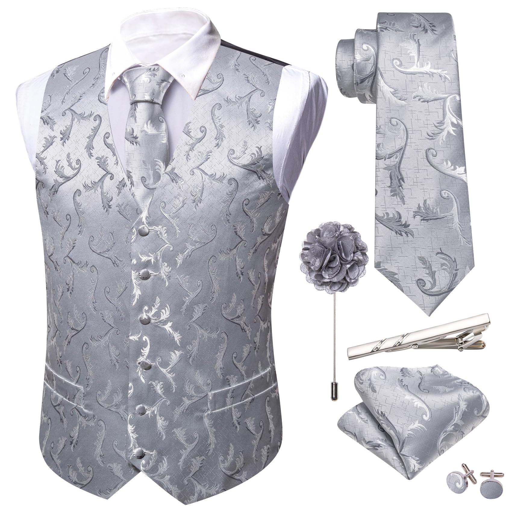 Foto 2 pulgar | Conjunto De Chaleco Barry.wang Para Hombre, Cachemir Y Seda Con Flores, Jacquard - Venta Internacional.