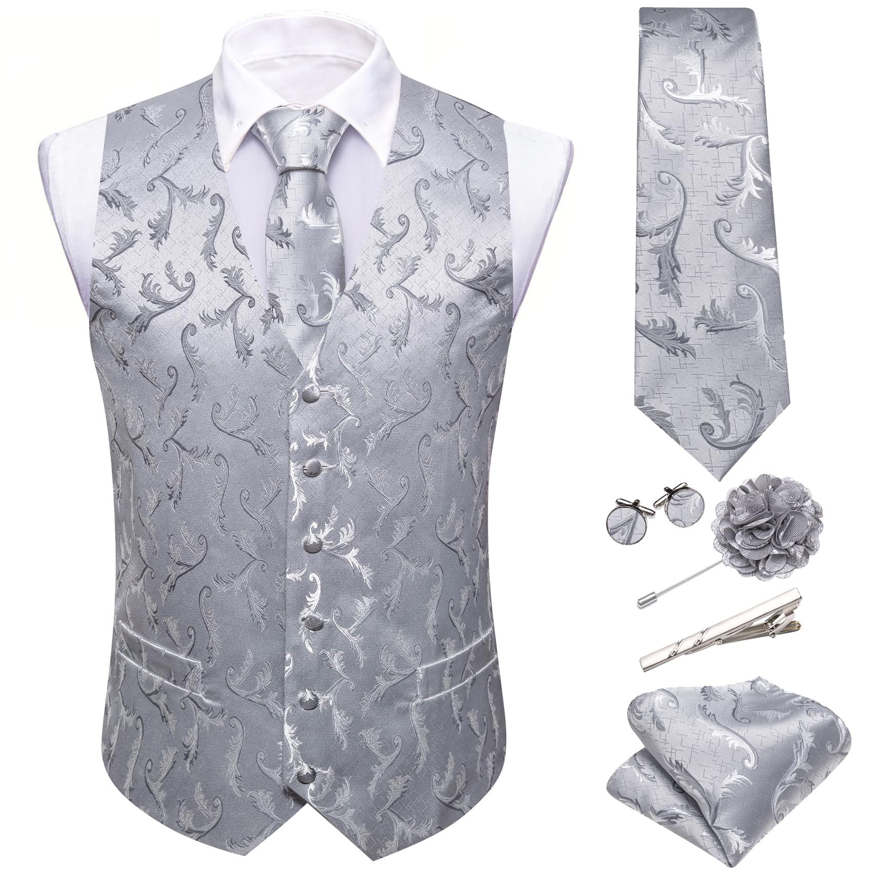 Foto 3 pulgar | Conjunto De Chaleco Barry.wang Para Hombre, Cachemir Y Seda Con Flores, Jacquard - Venta Internacional.