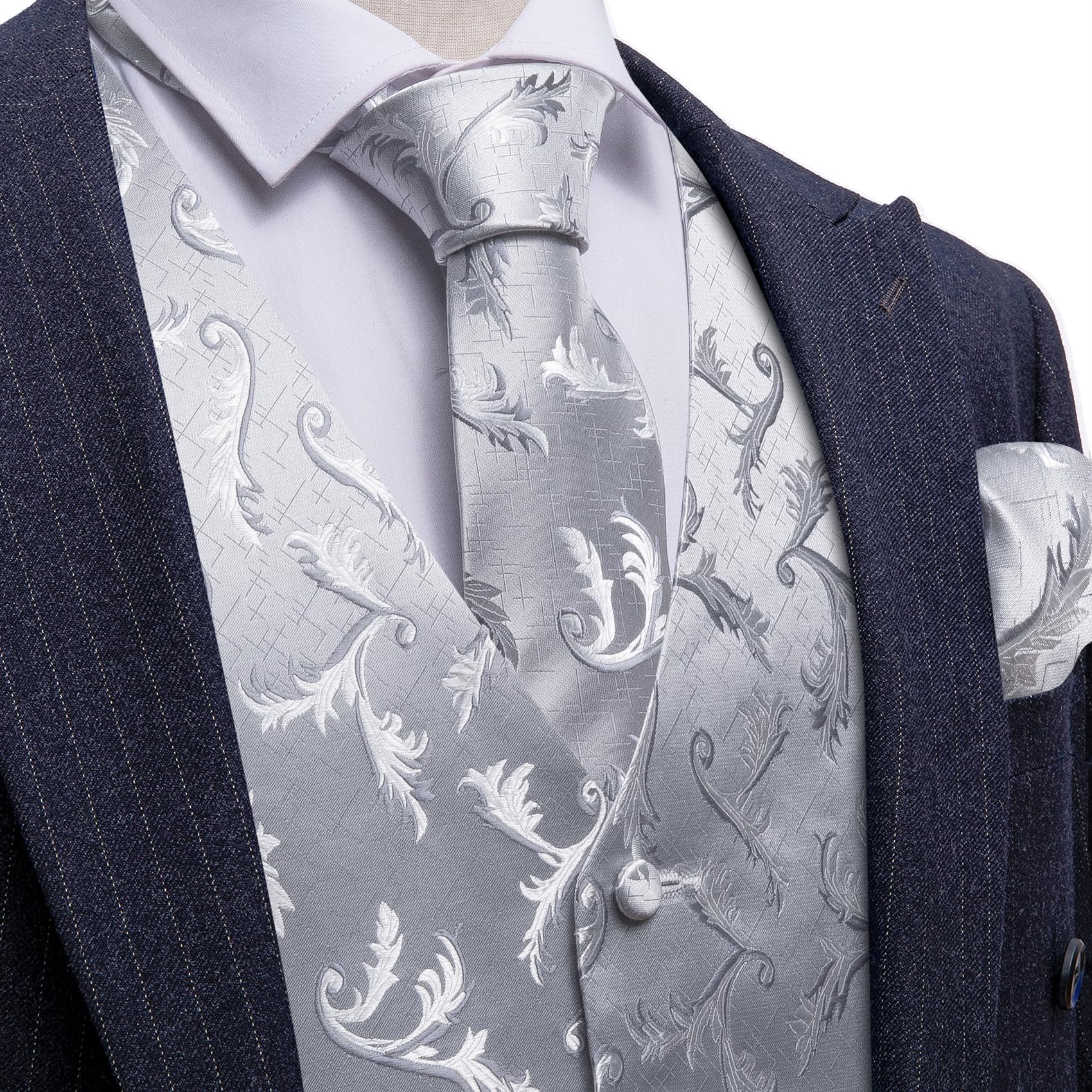 Foto 4 pulgar | Conjunto De Chaleco Barry.wang Para Hombre, Cachemir Y Seda Con Flores, Jacquard - Venta Internacional.