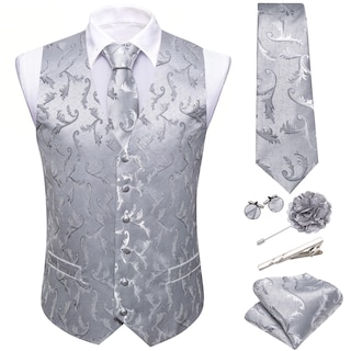 Foto 2 | Conjunto De Chaleco Barry.wang Para Hombre, Cachemir Y Seda Con Flores, Jacquard - Venta Internacional.