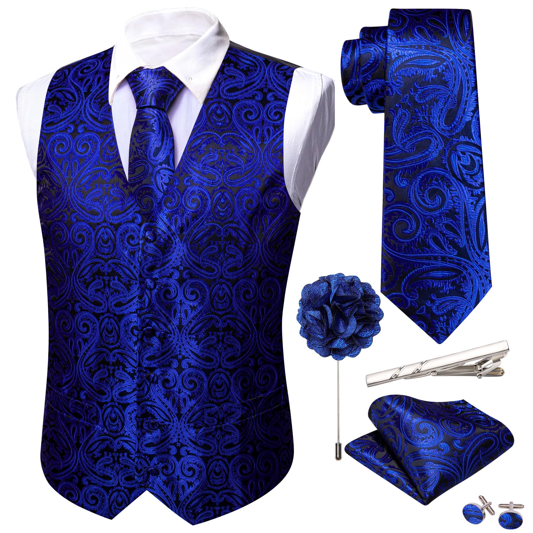 Foto 2 pulgar | Conjunto De Chaleco Barry.wang Para Hombre, Cachemir Y Seda Con Flores, Jacquard - Venta Internacional.