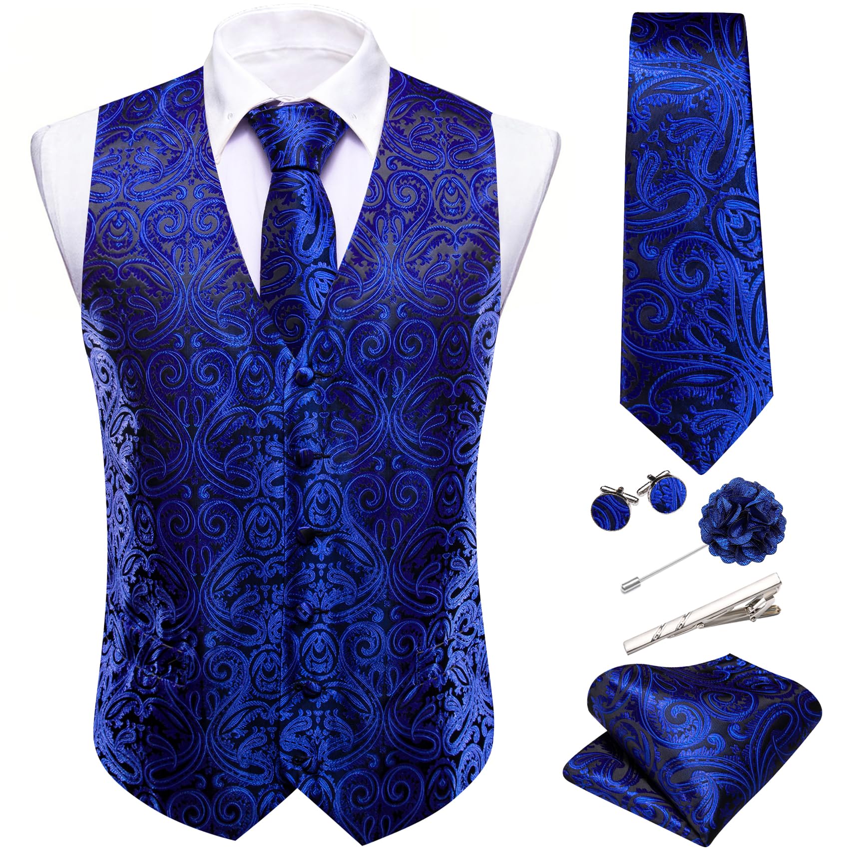 Foto 3 pulgar | Conjunto De Chaleco Barry.wang Para Hombre, Cachemir Y Seda Con Flores, Jacquard - Venta Internacional.