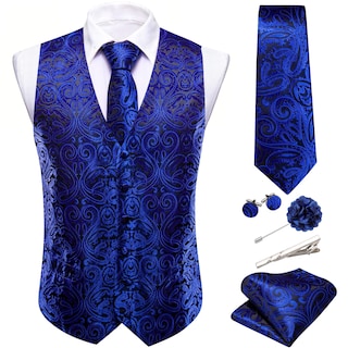 Foto 2 | Conjunto De Chaleco Barry.wang Para Hombre, Cachemir Y Seda Con Flores, Jacquard - Venta Internacional.