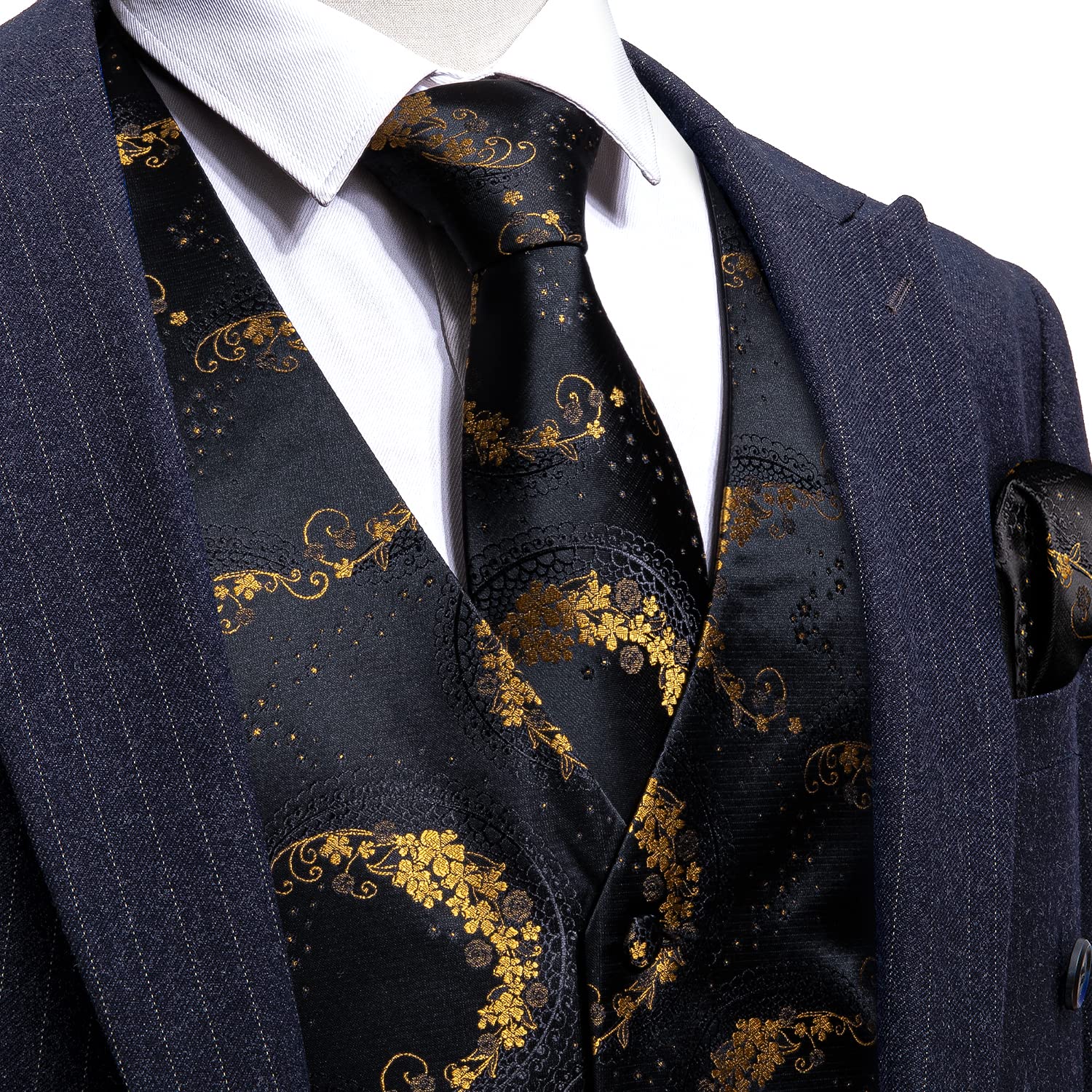 Foto 4 pulgar | Chaleco Barry.wang Para Hombre, Jacquard De Seda Con Flores Doradas, 5 Piezas - Venta Internacional.