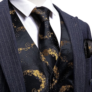 Foto 3 | Chaleco Barry.wang Para Hombre, Jacquard De Seda Con Flores Doradas, 5 Piezas - Venta Internacional.