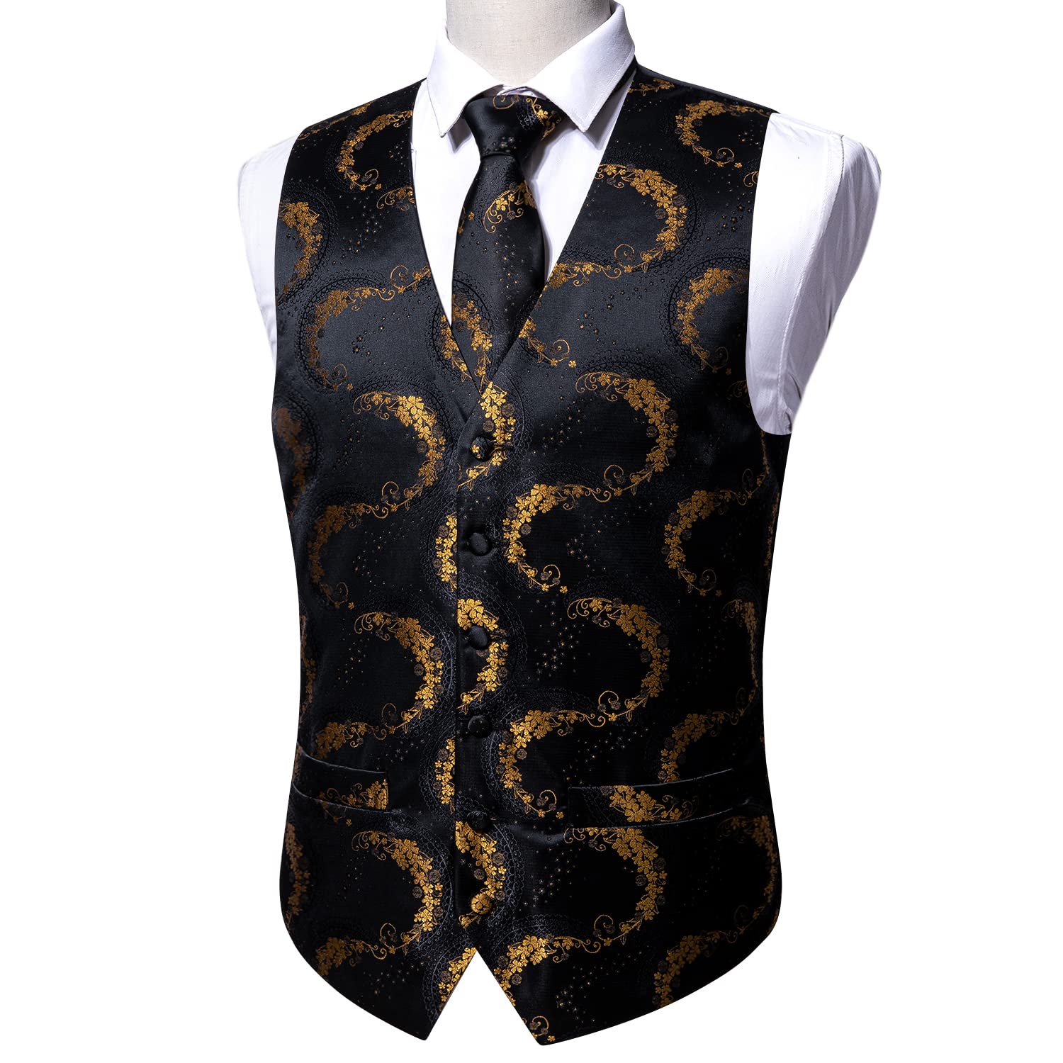 Foto 5 pulgar | Chaleco Barry.wang Para Hombre, Jacquard De Seda Con Flores Doradas, 5 Piezas - Venta Internacional.