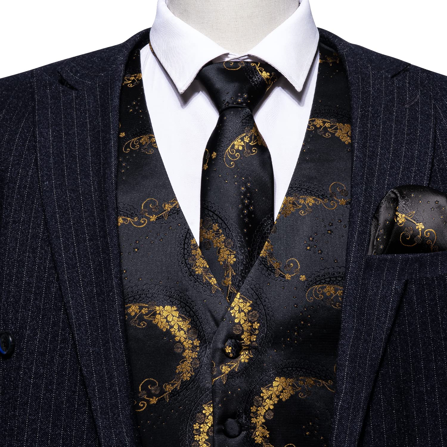 Foto 6 pulgar | Chaleco Barry.wang Para Hombre, Jacquard De Seda Con Flores Doradas, 5 Piezas - Venta Internacional.