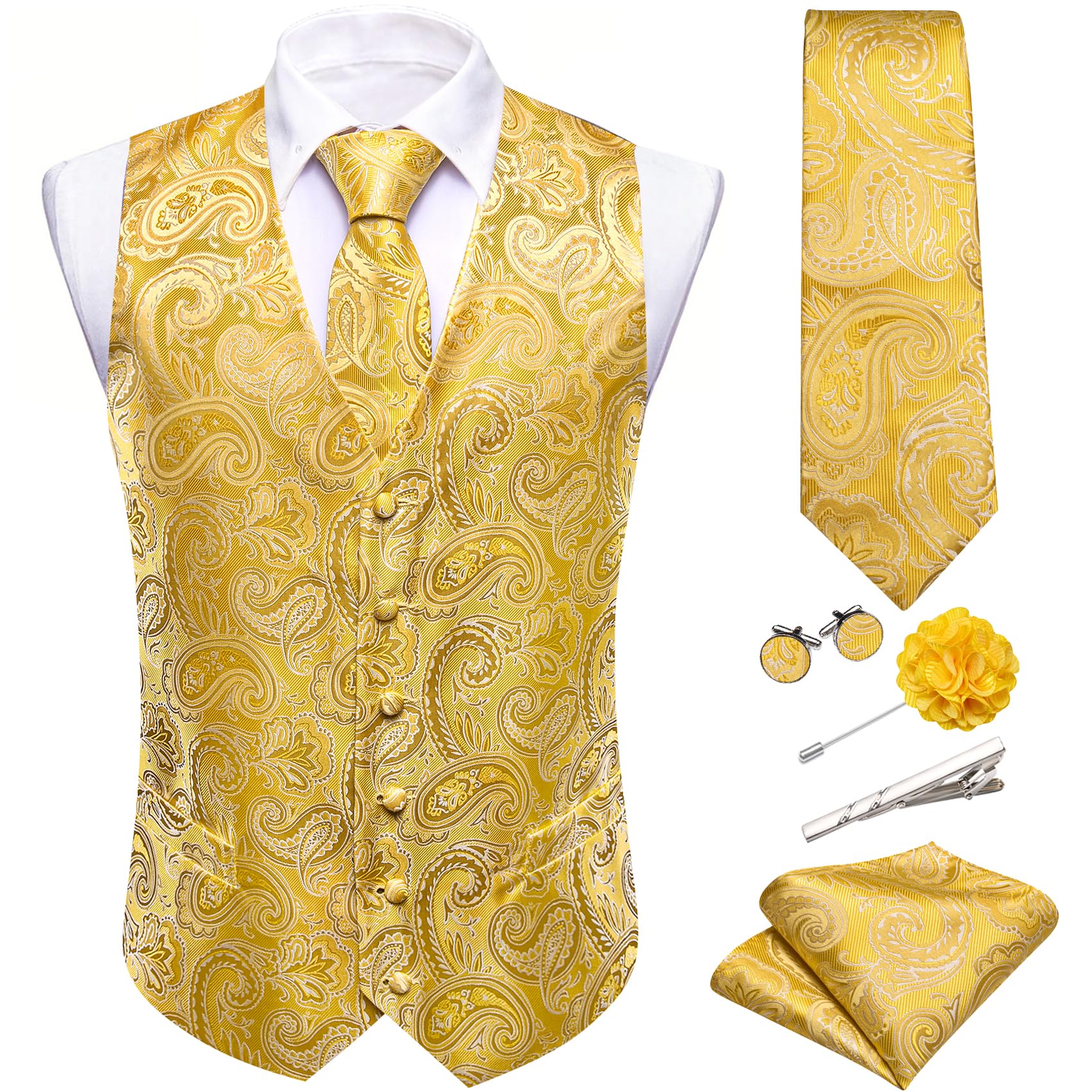 Foto 2 | Conjunto De Chaleco Barry.wang Para Hombre, Cachemir Y Seda Con Flores, Jacquard - Venta Internacional.