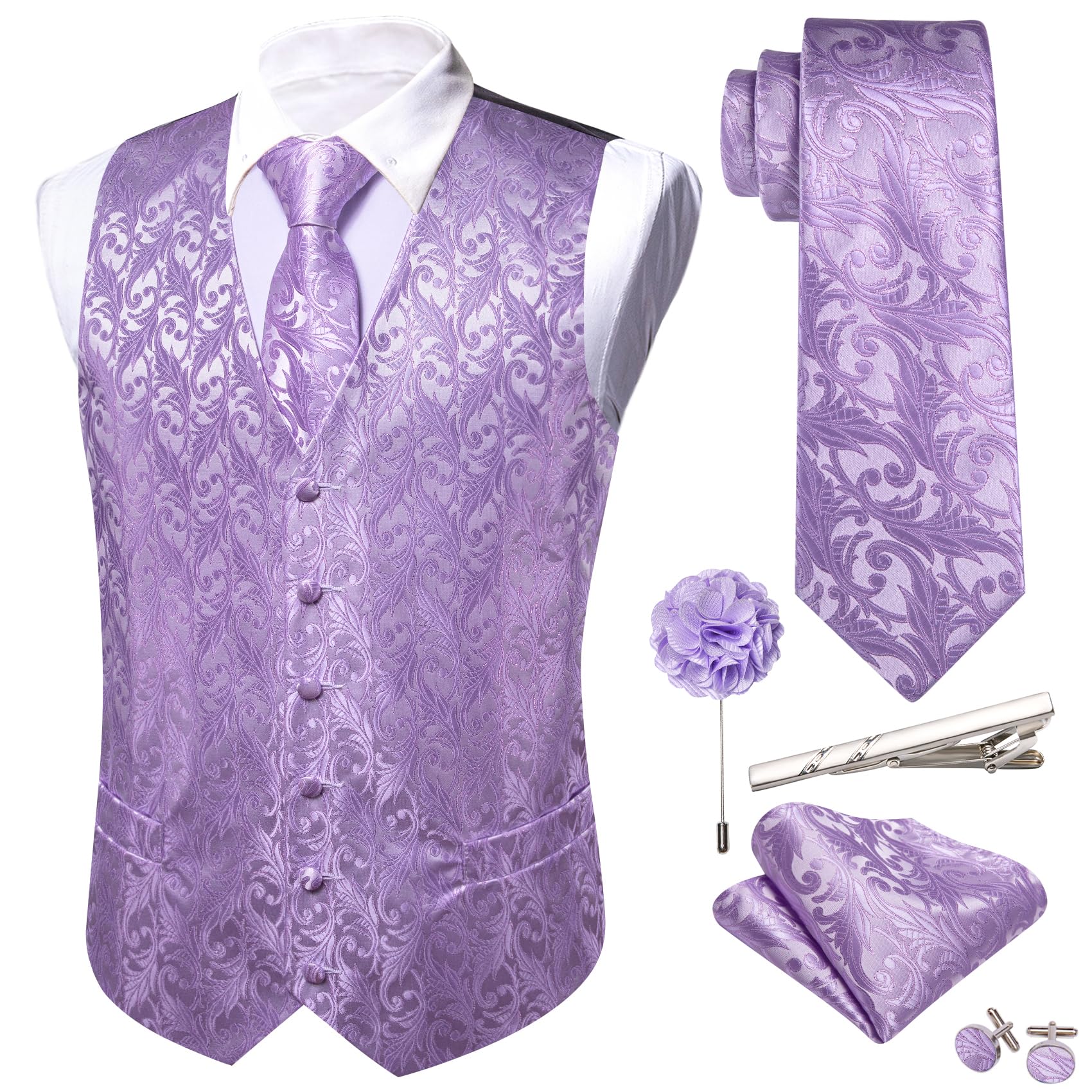 Foto 1 | Conjunto De Chaleco Barry.wang Para Hombre, Cachemir Y Seda Con Flores, Jacquard - Venta Internacional.