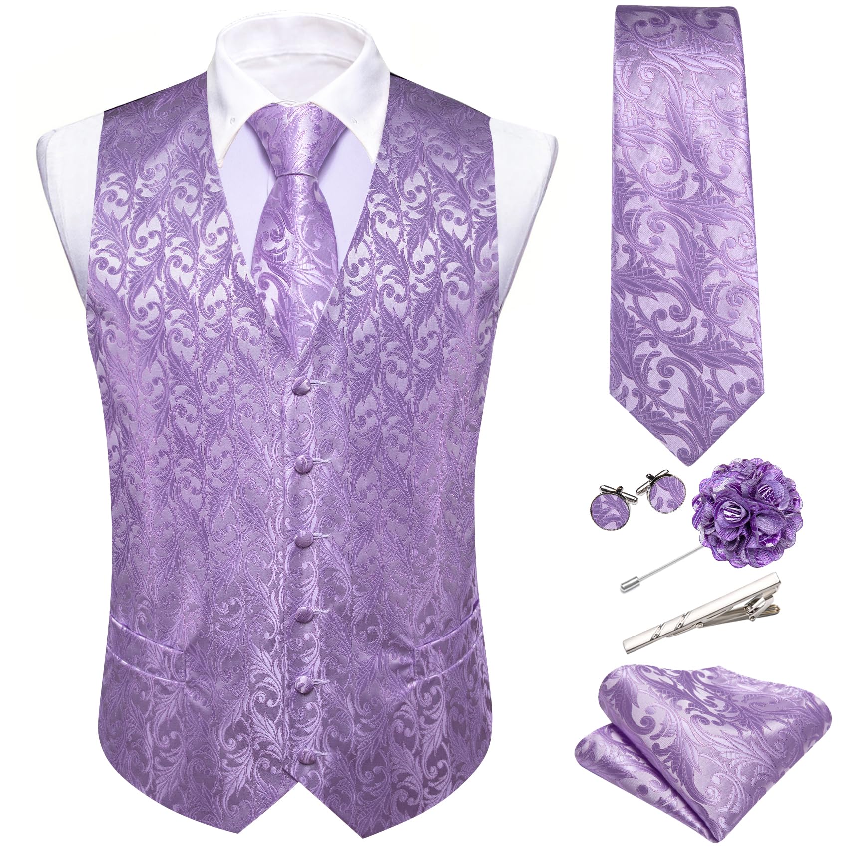 Foto 2 | Conjunto De Chaleco Barry.wang Para Hombre, Cachemir Y Seda Con Flores, Jacquard - Venta Internacional.
