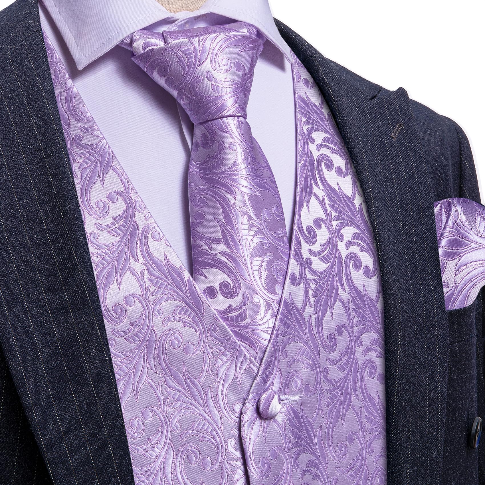 Foto 3 | Conjunto De Chaleco Barry.wang Para Hombre, Cachemir Y Seda Con Flores, Jacquard - Venta Internacional.