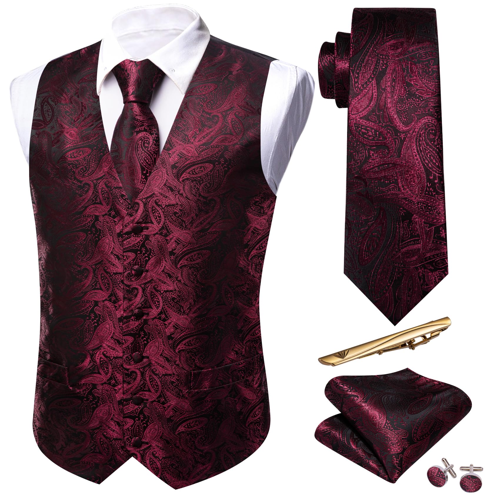 Foto 2 pulgar | Conjunto De Chaleco Barry.wang Para Hombre, Cachemir Y Seda Con Flores, Jacquard - Venta Internacional.