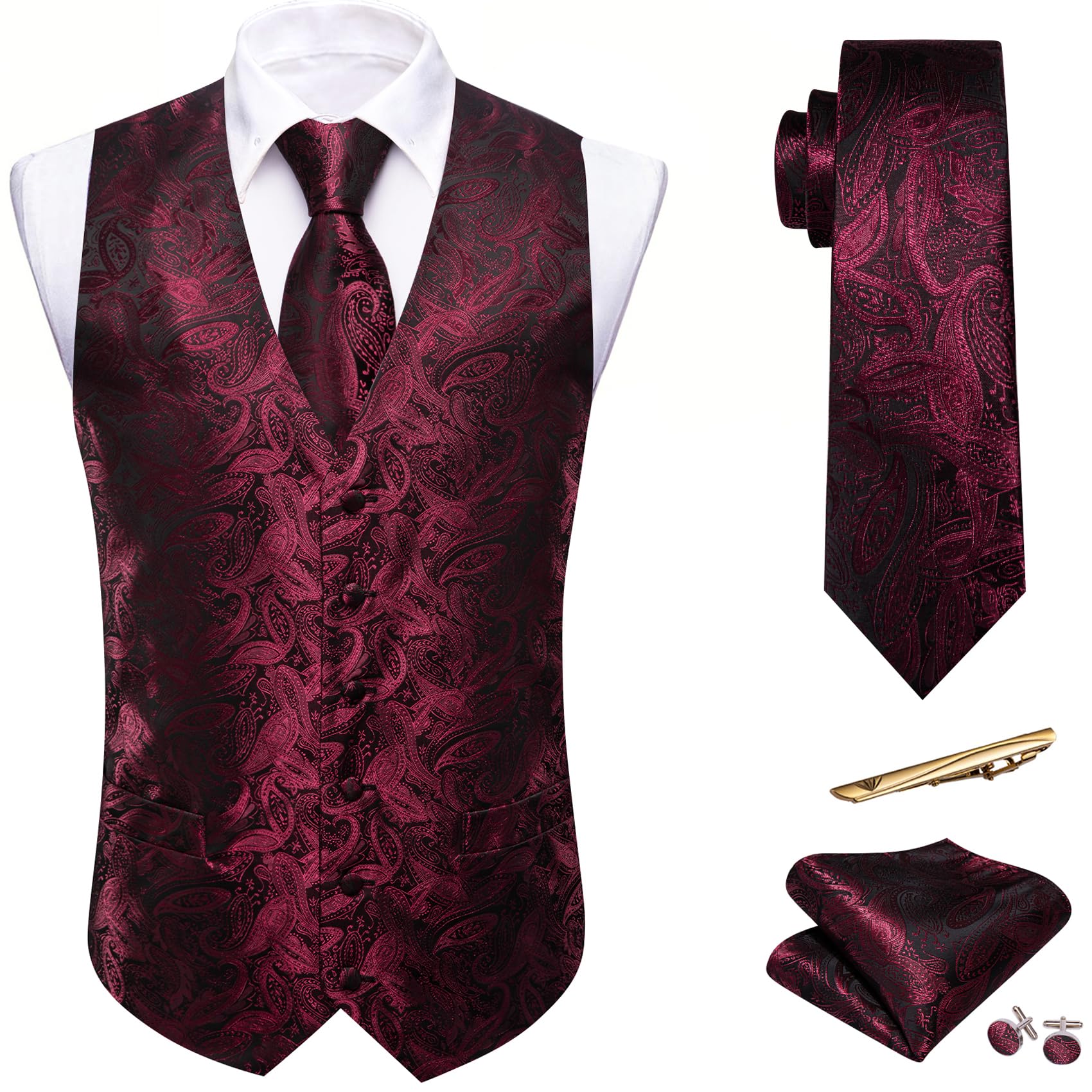 Foto 4 pulgar | Conjunto De Chaleco Barry.wang Para Hombre, Cachemir Y Seda Con Flores, Jacquard - Venta Internacional.