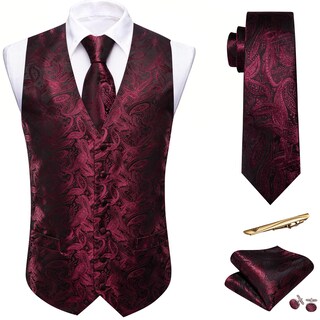 Foto 3 | Conjunto De Chaleco Barry.wang Para Hombre, Cachemir Y Seda Con Flores, Jacquard - Venta Internacional.