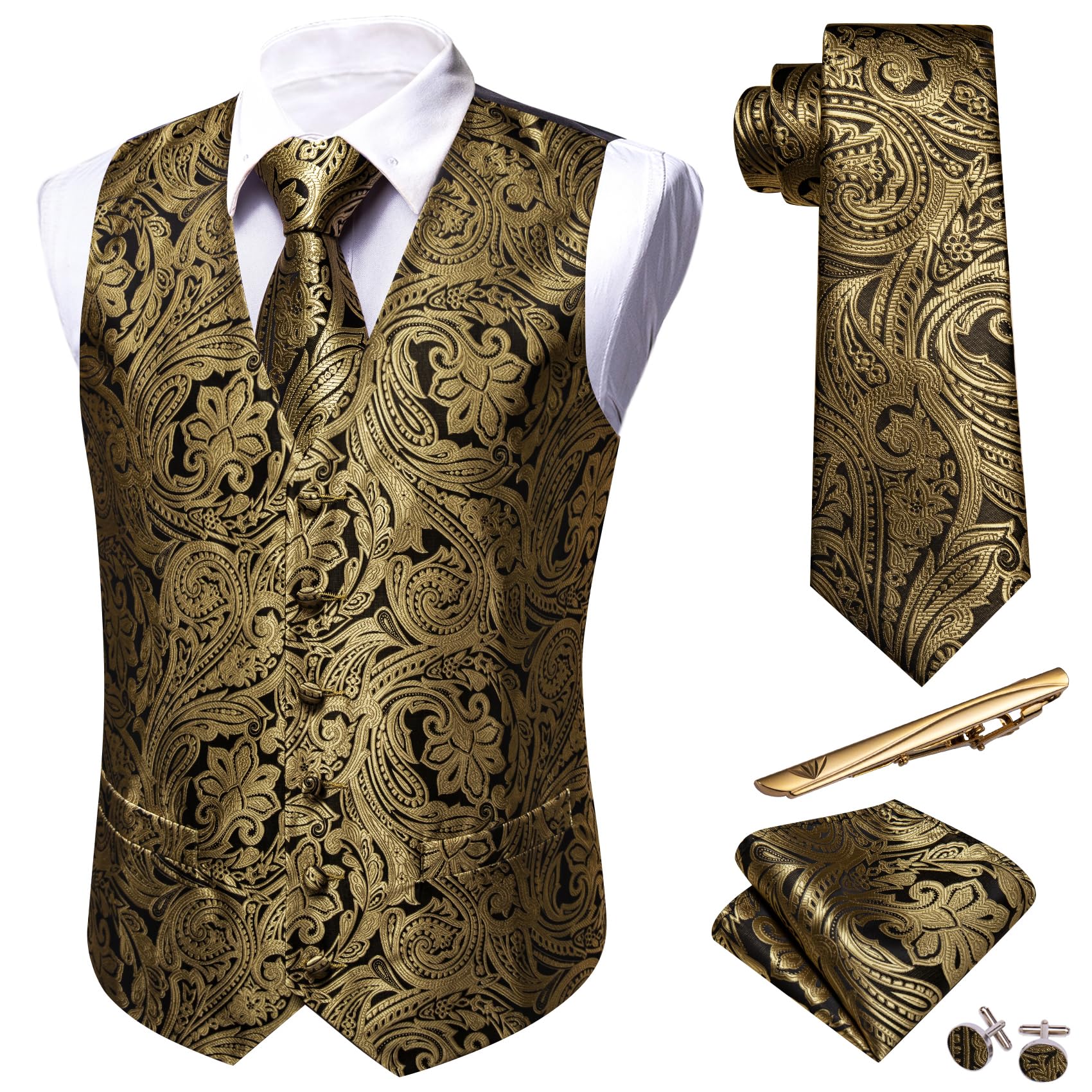 Foto 2 pulgar | Conjunto De Chaleco Barry.wang Para Hombre, Cachemir Y Seda Con Flores, Jacquard - Venta Internacional.