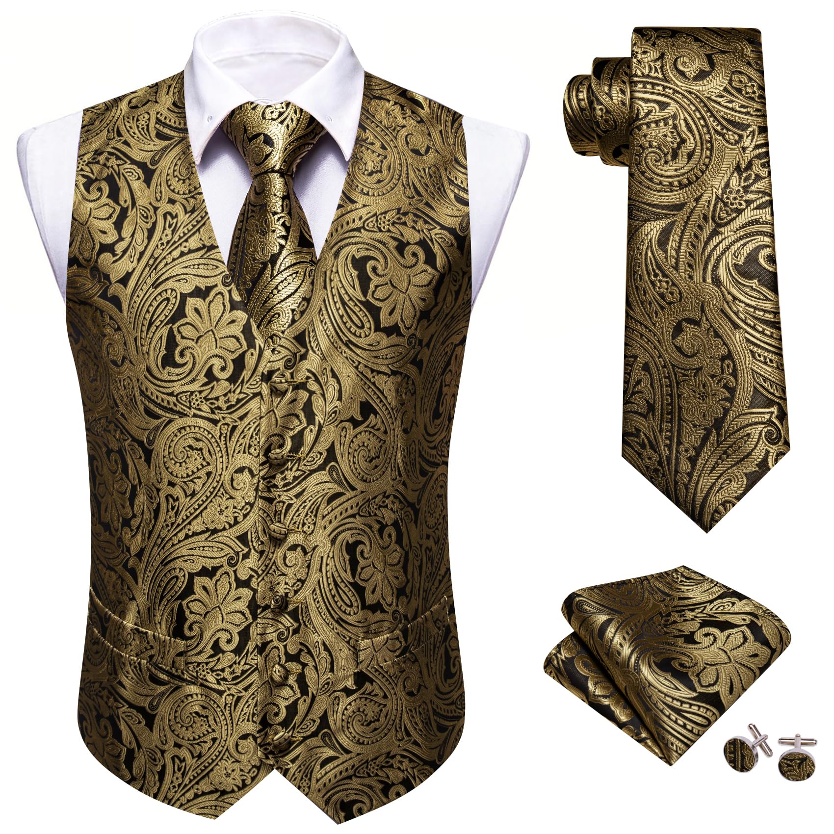 Foto 3 pulgar | Conjunto De Chaleco Barry.wang Para Hombre, Cachemir Y Seda Con Flores, Jacquard - Venta Internacional.