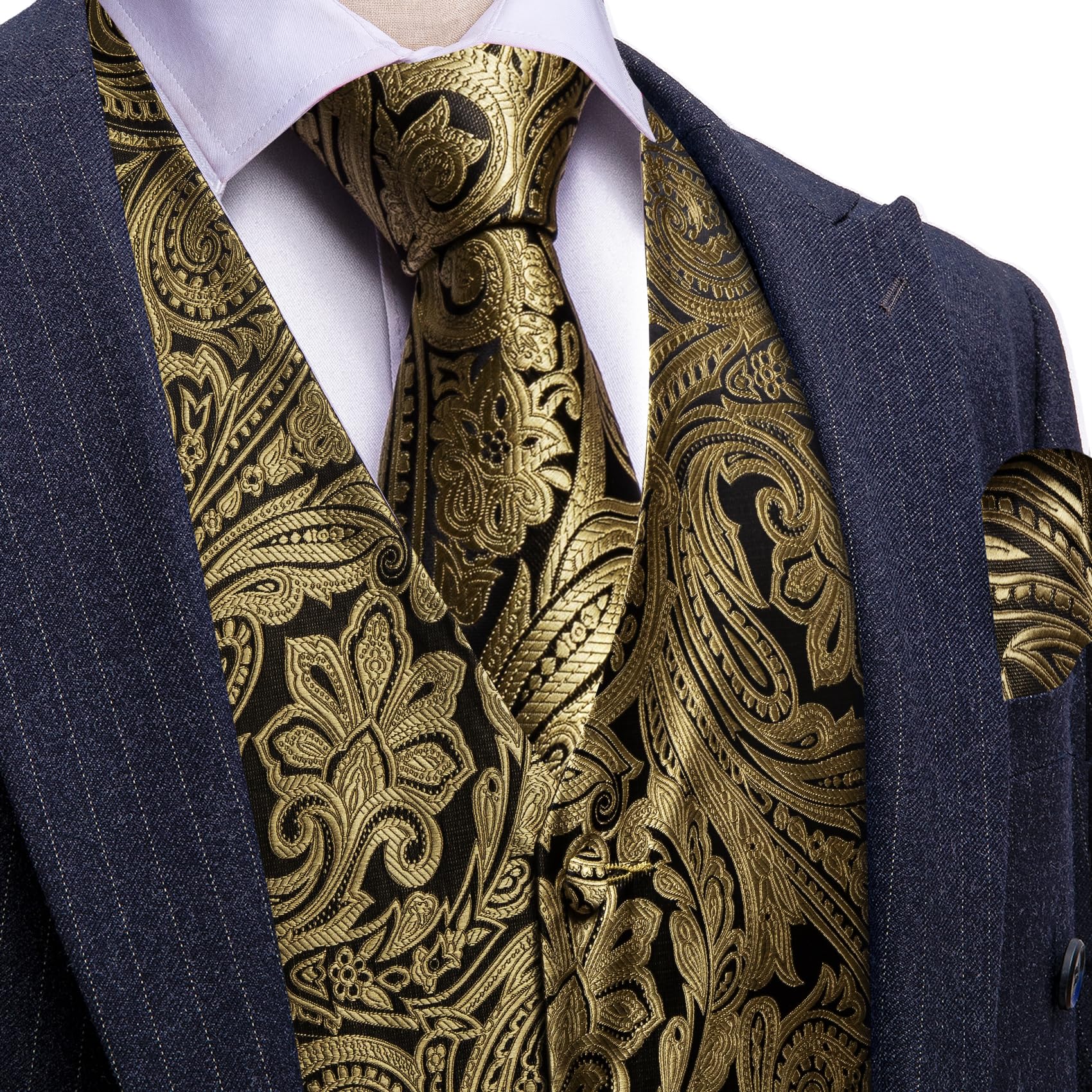 Foto 4 pulgar | Conjunto De Chaleco Barry.wang Para Hombre, Cachemir Y Seda Con Flores, Jacquard - Venta Internacional.