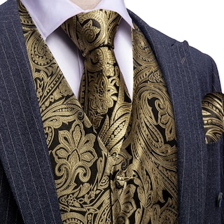 Foto 3 | Conjunto De Chaleco Barry.wang Para Hombre, Cachemir Y Seda Con Flores, Jacquard - Venta Internacional.