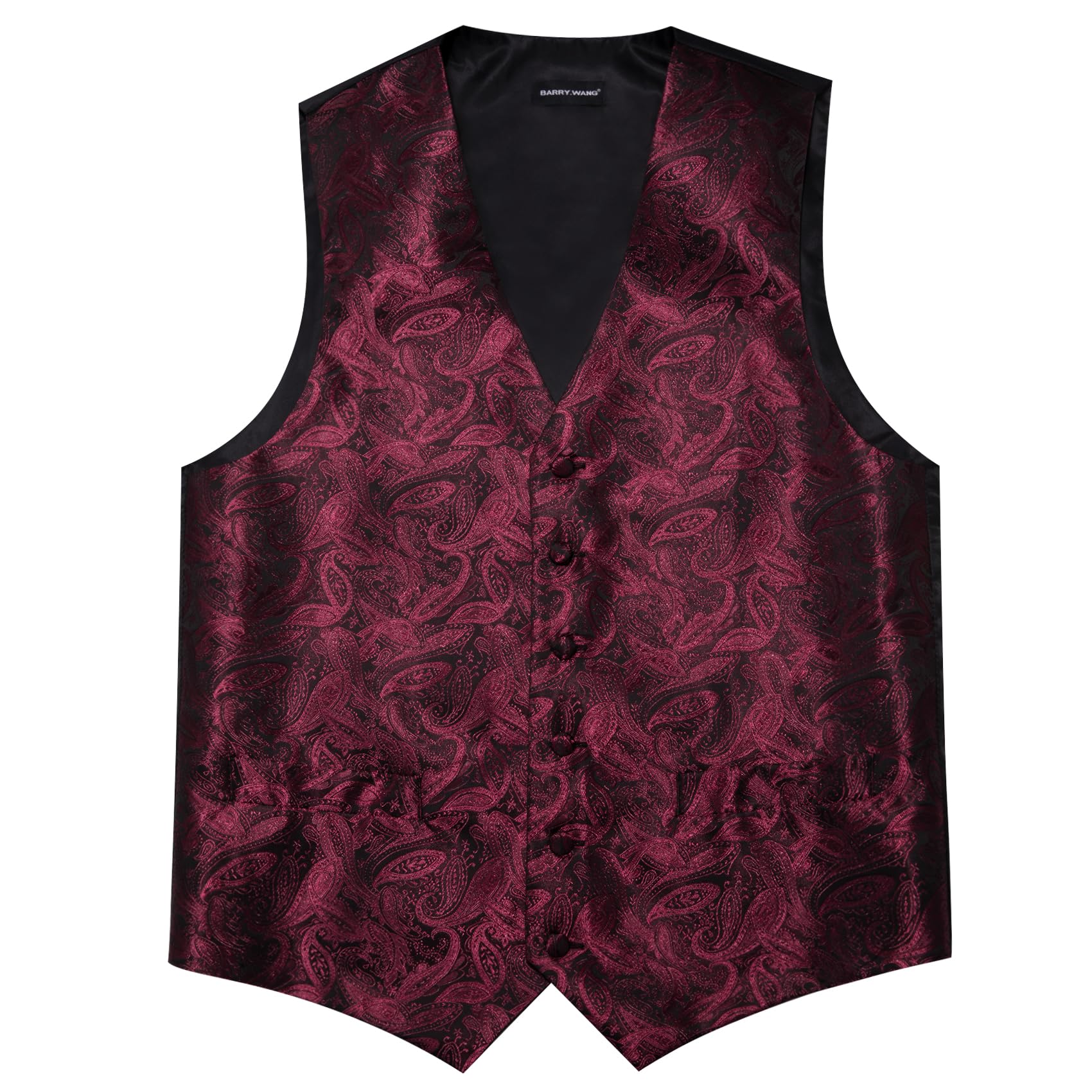 Foto 6 pulgar | Conjunto De Chaleco Barry.wang Para Hombre, Jacquard De Seda Con Flores Rojas Y Negras - Venta Internacional.