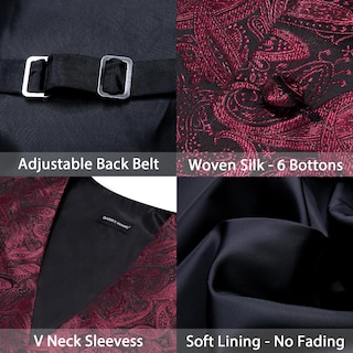 Foto 6 | Conjunto De Chaleco Barry.wang Para Hombre, Jacquard De Seda Con Flores Rojas Y Negras - Venta Internacional.