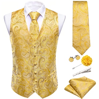 Foto 2 | Conjunto De Chaleco Barry.wang Para Hombre, Cachemir Y Seda Con Flores, Jacquard - Venta Internacional.