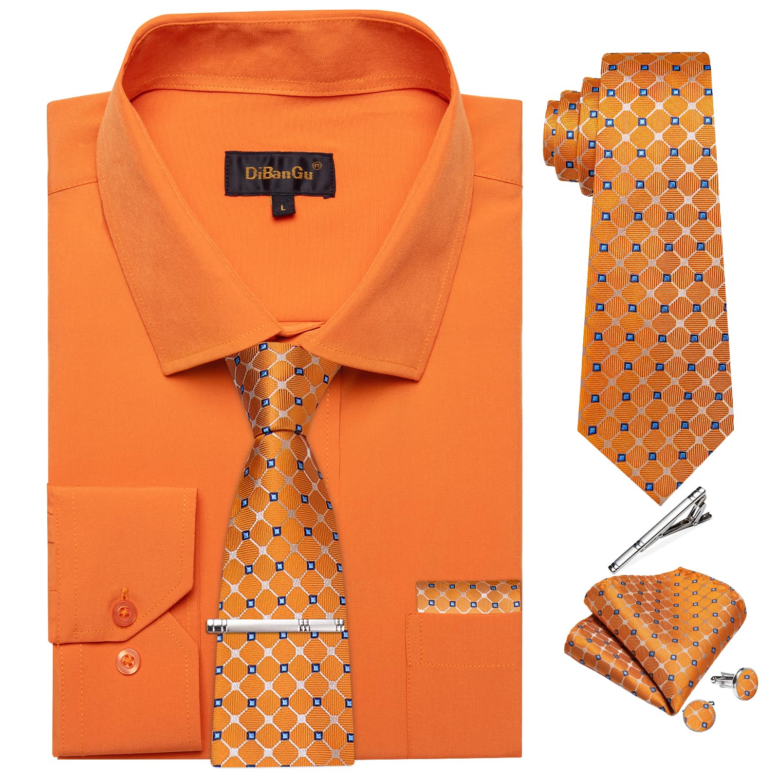 Foto 2 pulgar | Conjunto De Camisa Y Corbata Dibangu Para Hombre, Naranja Quemado, Talla Xl - Venta Internacional.