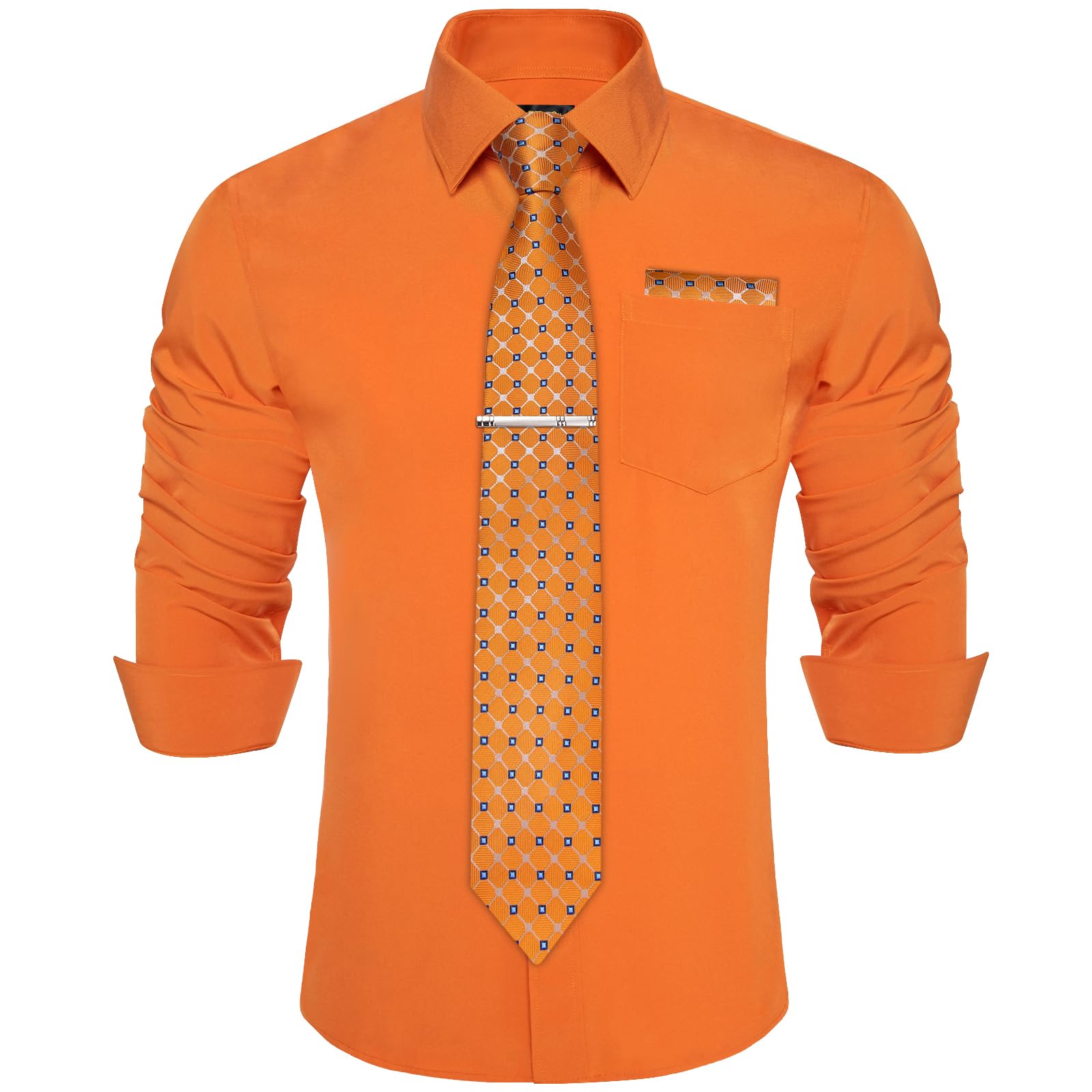 Foto 4 pulgar | Conjunto De Camisa Y Corbata Dibangu Para Hombre, Naranja Quemado, Talla Xl - Venta Internacional.