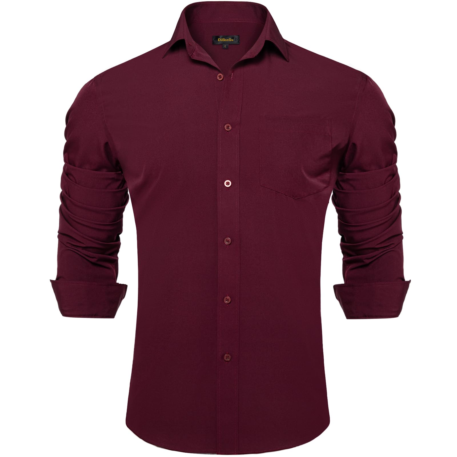 Camisa Dibangu De Manga Larga Con Botones Para Hombre, Color Burdeos - S - Venta Internacional.