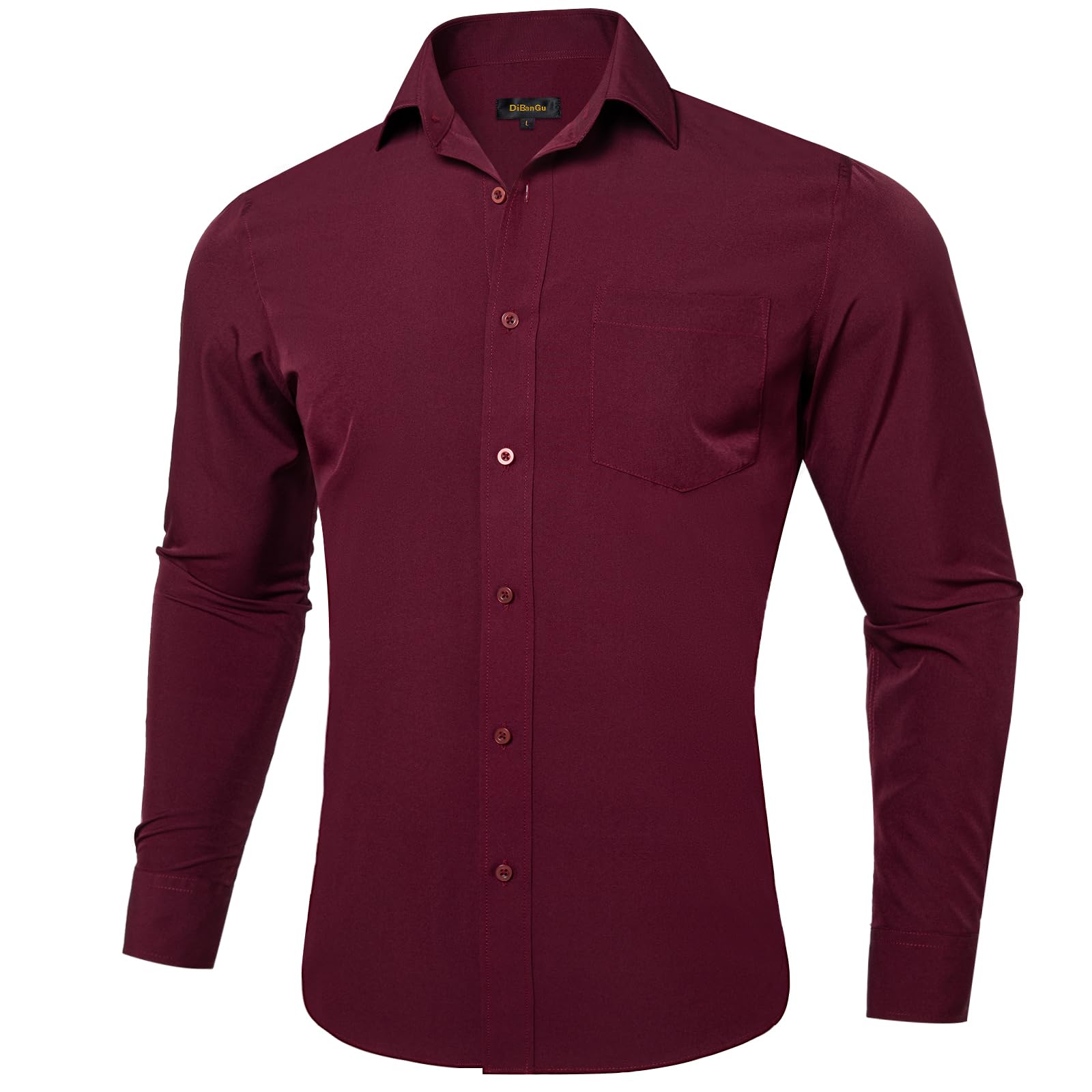 Foto 3 pulgar | Camisa Dibangu De Manga Larga Con Botones Para Hombre, Color Burdeos - S - Venta Internacional.