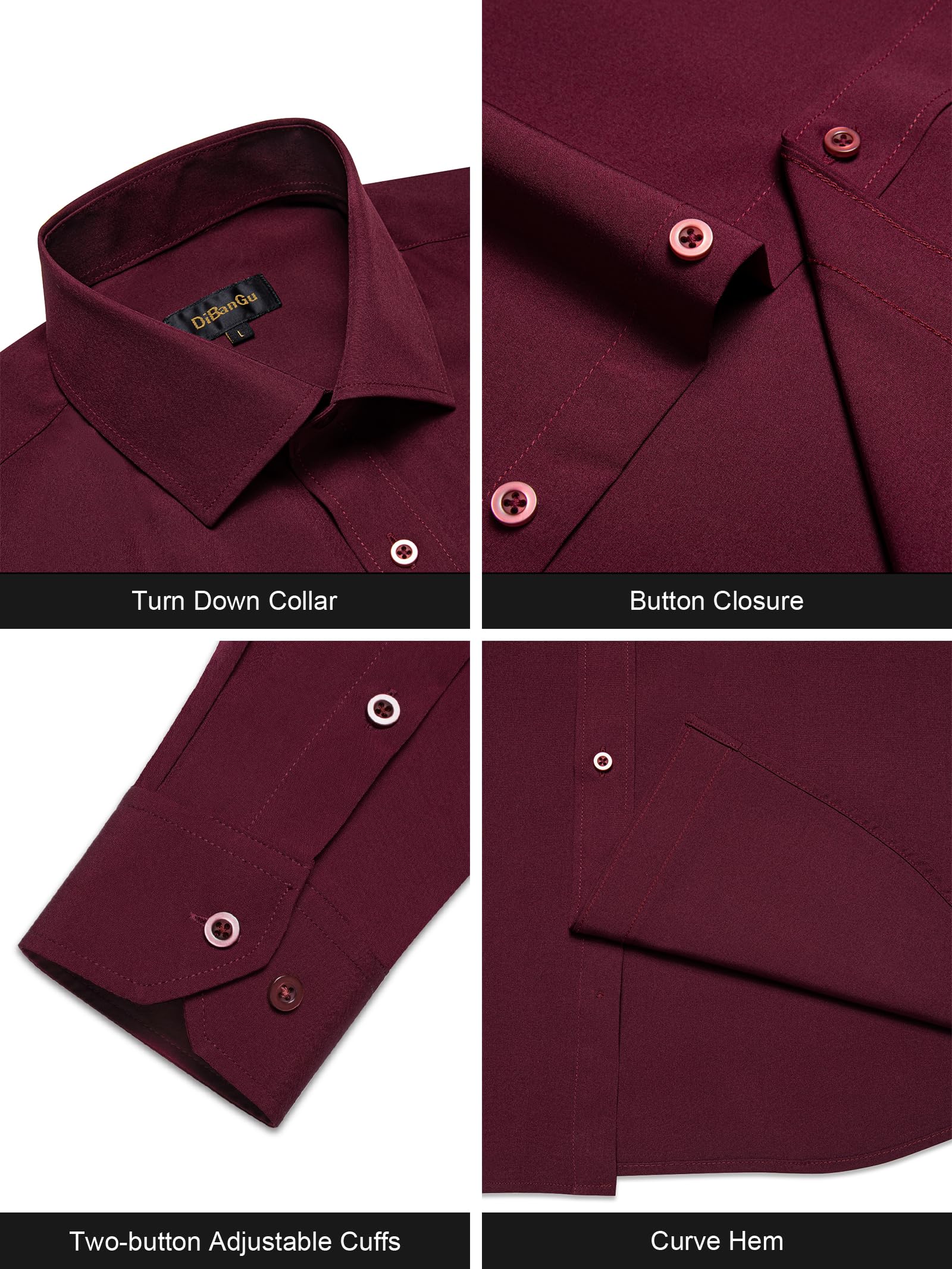 Foto 5 pulgar | Camisa Dibangu De Manga Larga Con Botones Para Hombre, Color Burdeos - S - Venta Internacional.