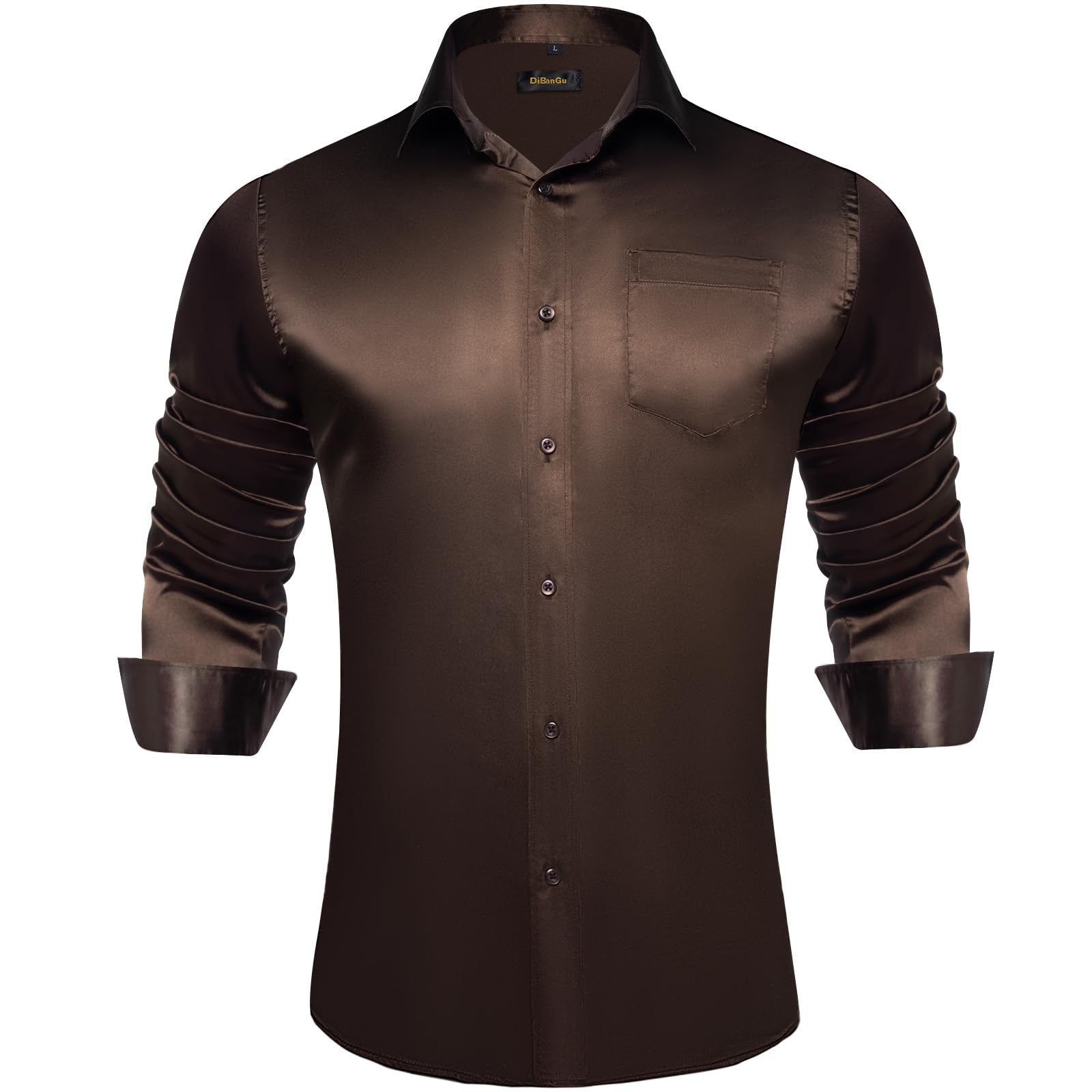 Foto 2 pulgar | Camisa Dibangu De Manga Larga Satinada Para Hombre, Color Marrón Oscuro Brillante, Xxl - Venta Internacional.