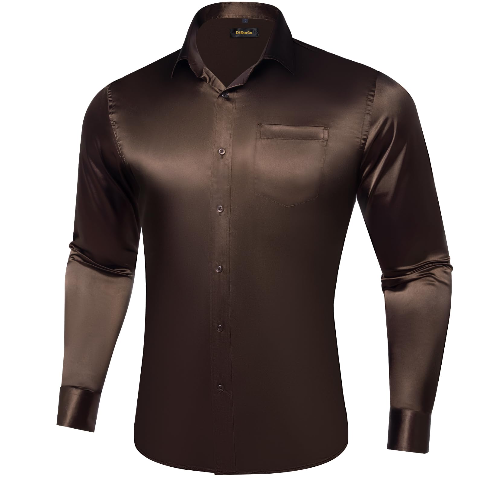 Foto 3 pulgar | Camisa Dibangu De Manga Larga Satinada Para Hombre, Color Marrón Oscuro Brillante, Xxl - Venta Internacional.