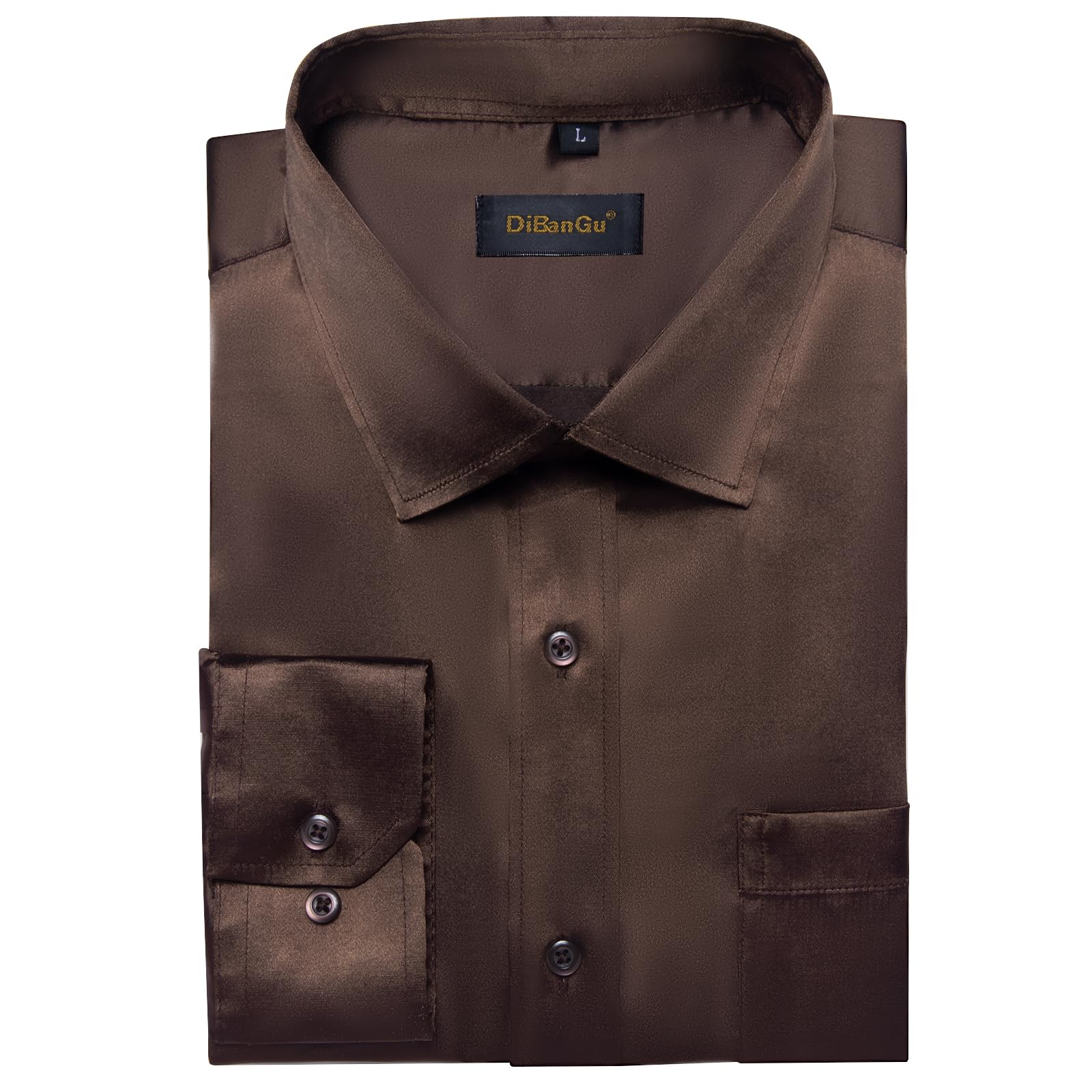 Foto 7 pulgar | Camisa Dibangu De Manga Larga Satinada Para Hombre, Color Marrón Oscuro Brillante, Xxl - Venta Internacional.