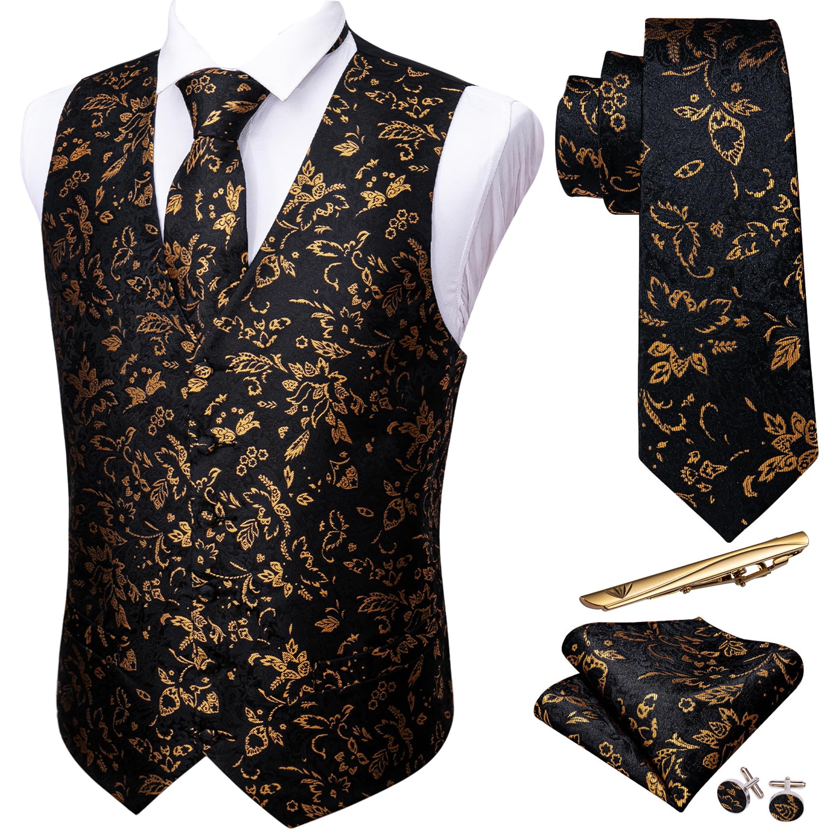 Foto 2 pulgar | Chaleco Barry.wang, Jacquard De Seda Con Flores Marrones Y Negras, 5 Unidades - Venta Internacional.
