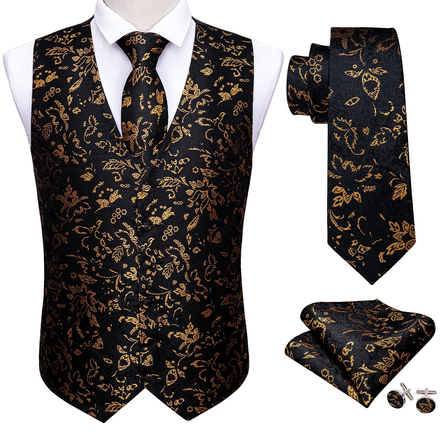 Foto 4 pulgar | Chaleco Barry.wang, Jacquard De Seda Con Flores Marrones Y Negras, 5 Unidades - Venta Internacional.