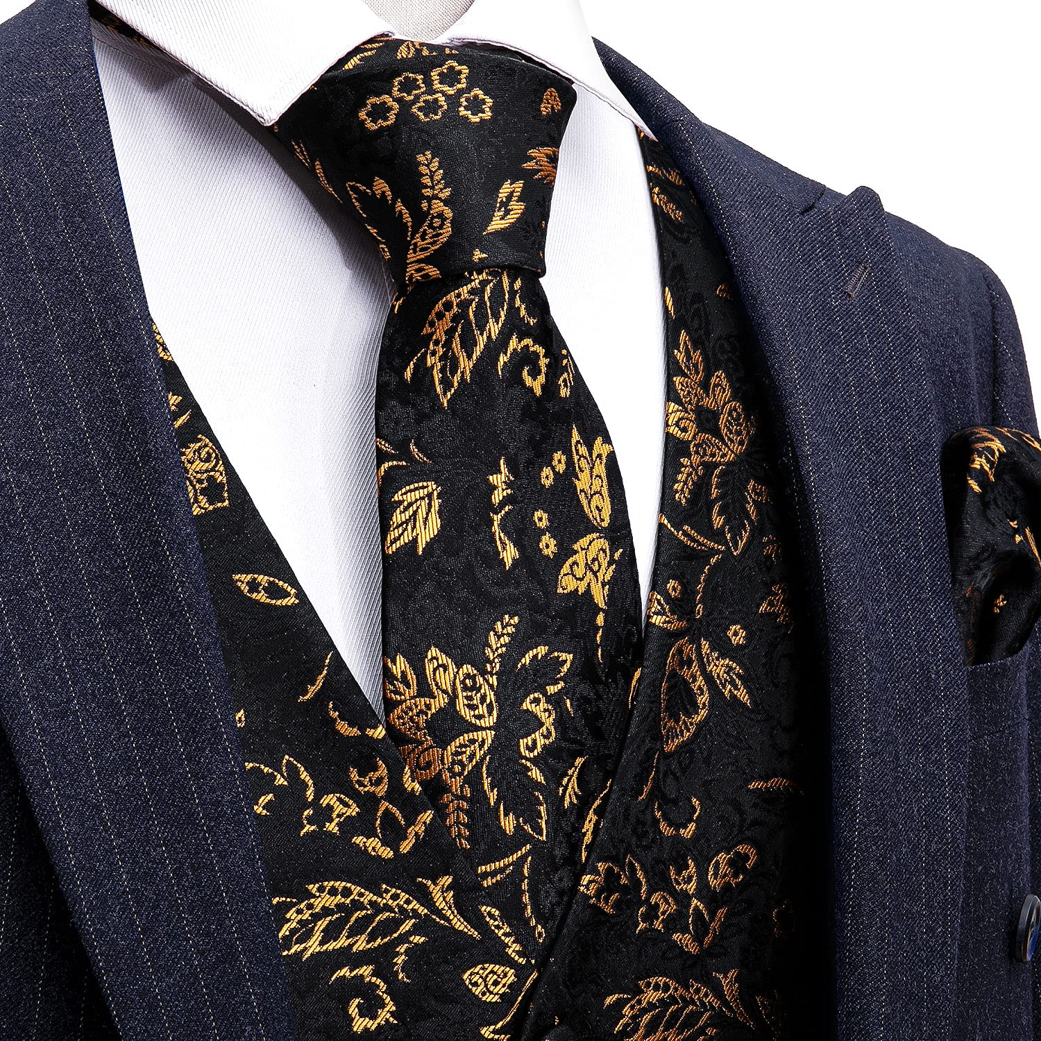 Foto 5 pulgar | Chaleco Barry.wang, Jacquard De Seda Con Flores Marrones Y Negras, 5 Unidades - Venta Internacional.