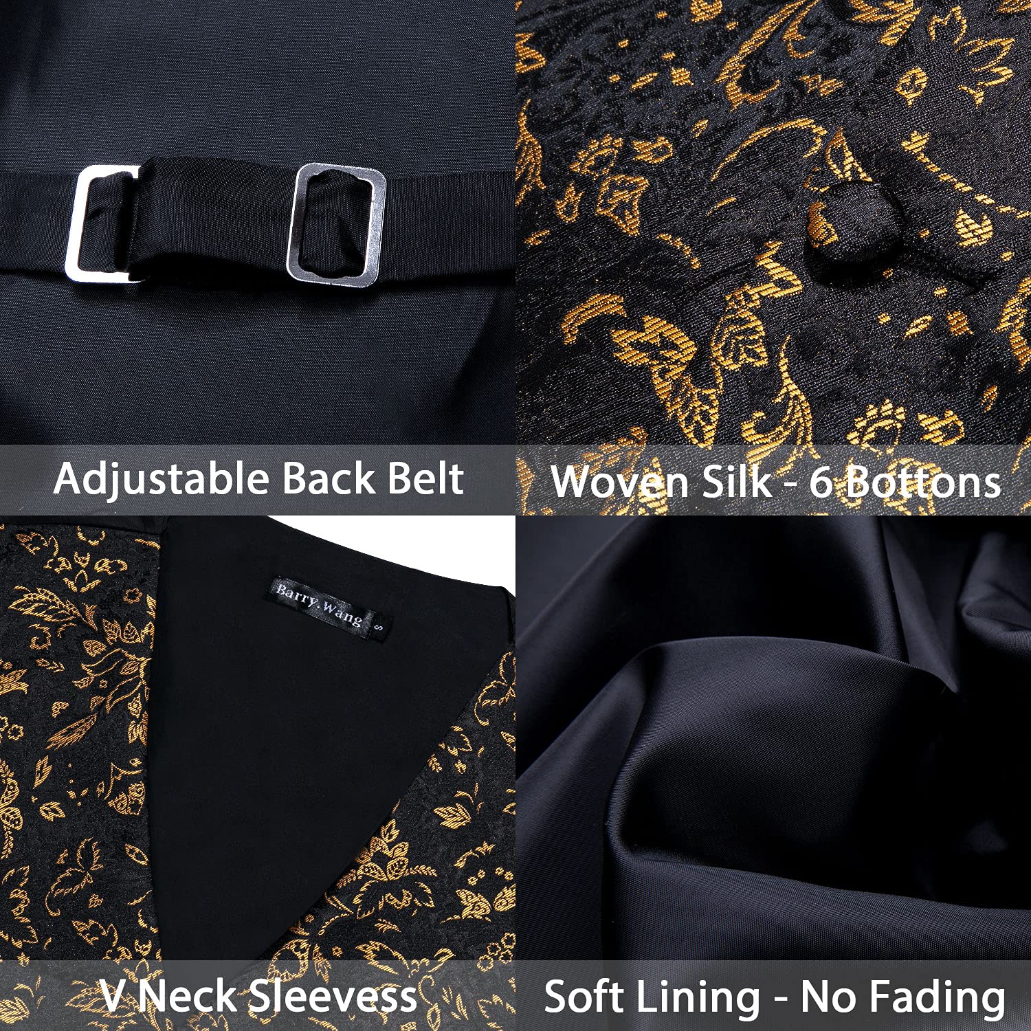 Foto 6 pulgar | Chaleco Barry.wang, Jacquard De Seda Con Flores Marrones Y Negras, 5 Unidades - Venta Internacional.