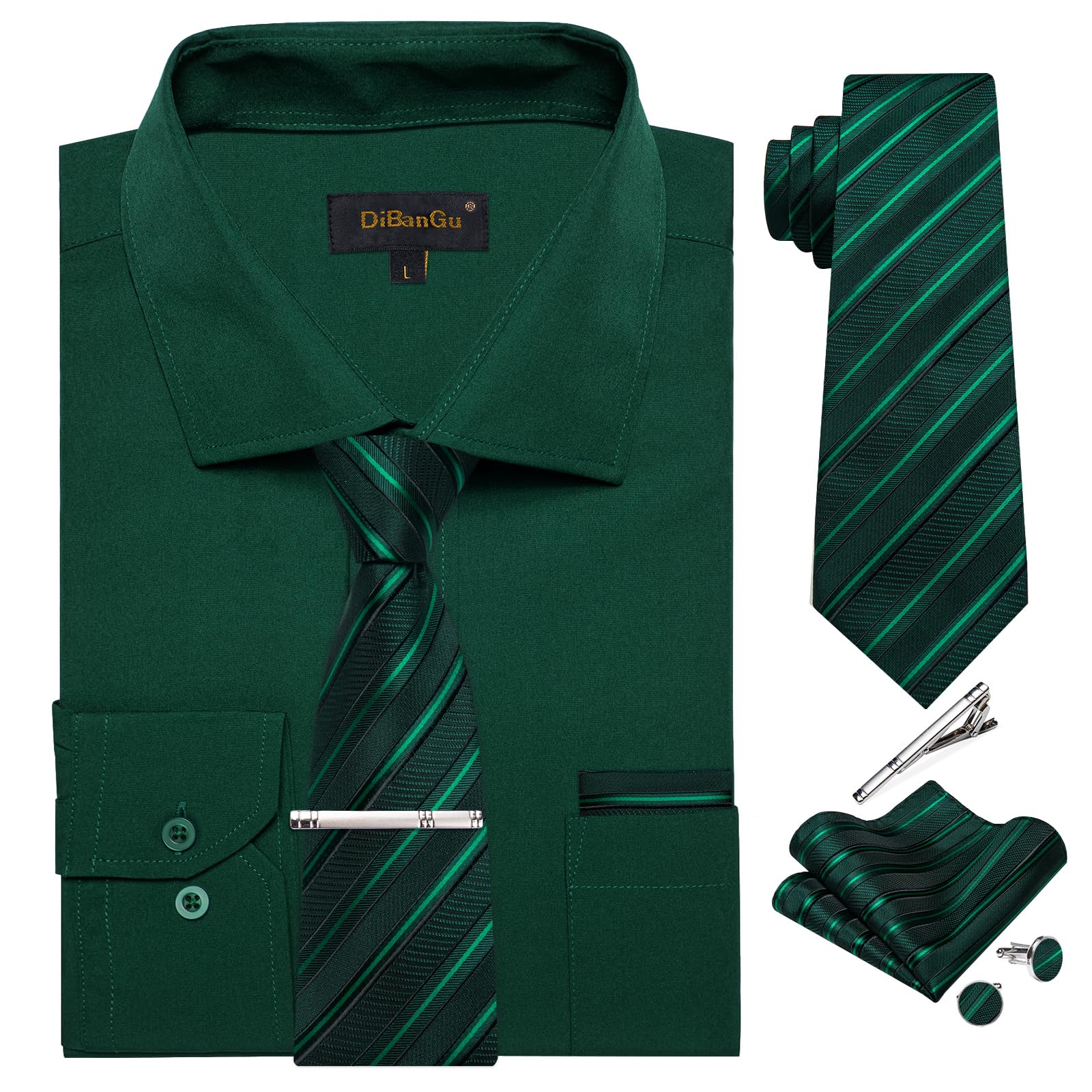 Foto 2 pulgar | Conjunto De Camisa Y Corbata Dibangu Para Hombre Emerald Green M - Venta Internacional.