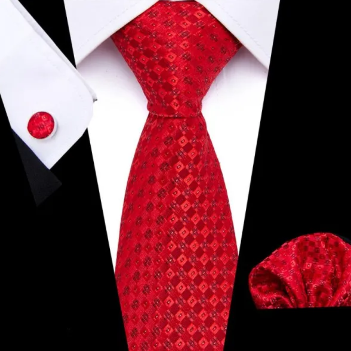 Foto 4 pulgar | Set De Corbata Con Pañuelo Y Gemelos Para Hombre Eo Safe Imports Esi-19840 Rojo