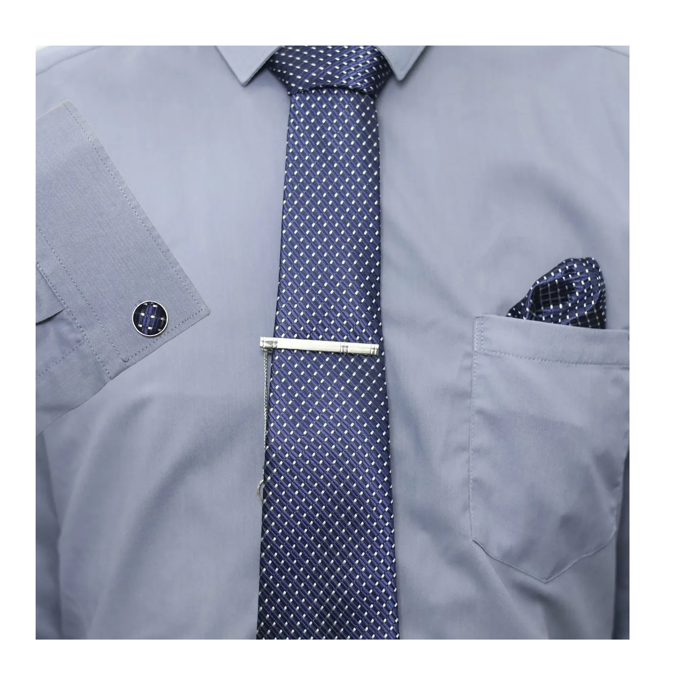 Foto 2 | Set Corbata Pañuelo Mancuernilla Hombre 5 Piezas Azul Puntos