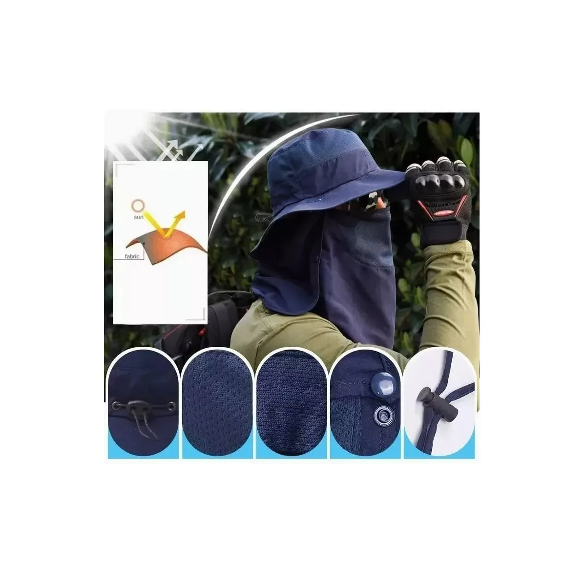 Foto 4 pulgar | Sombrero con Protección Cuello y Cara Eo Safe Imports Esi-7632 color Azul