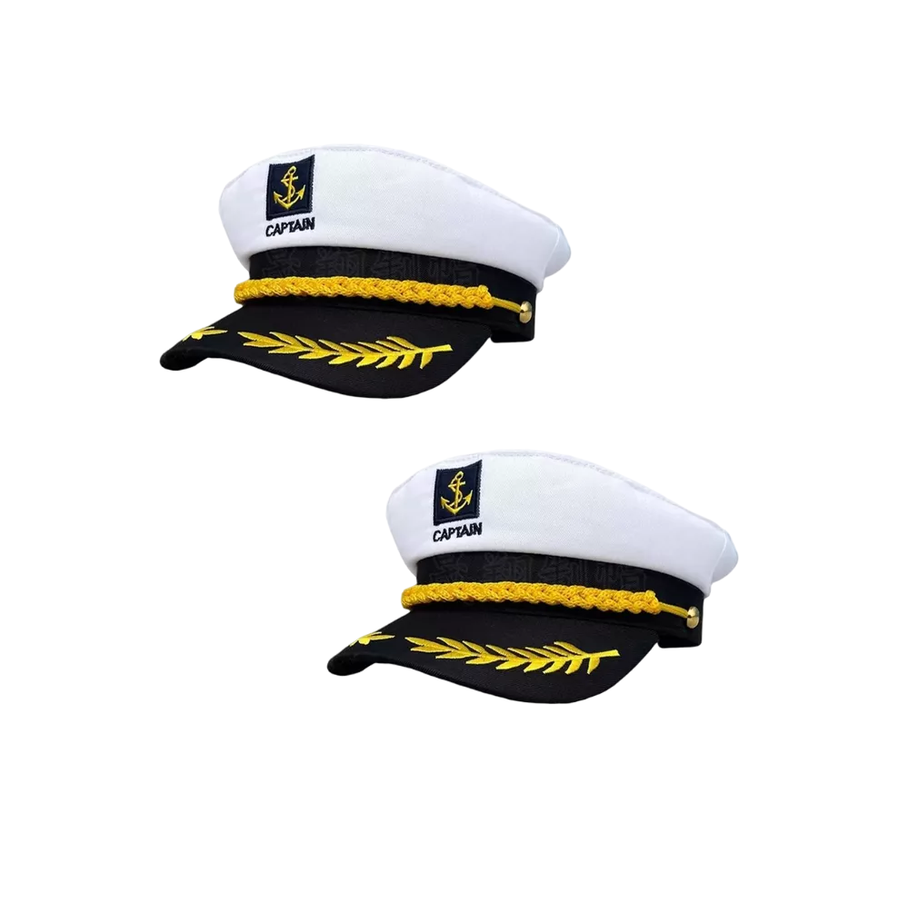 Sombrero Ajustable Capitan Marinero Gorro Gorra Yate 2 Pzs, Blanco