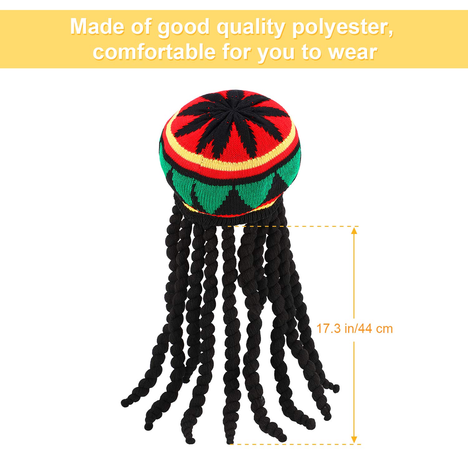 Foto 3 pulgar | Sombrero Rasta Disfraz Satinior Para Hombre Con Peluca Negra Con Rastas - Venta Internacional.