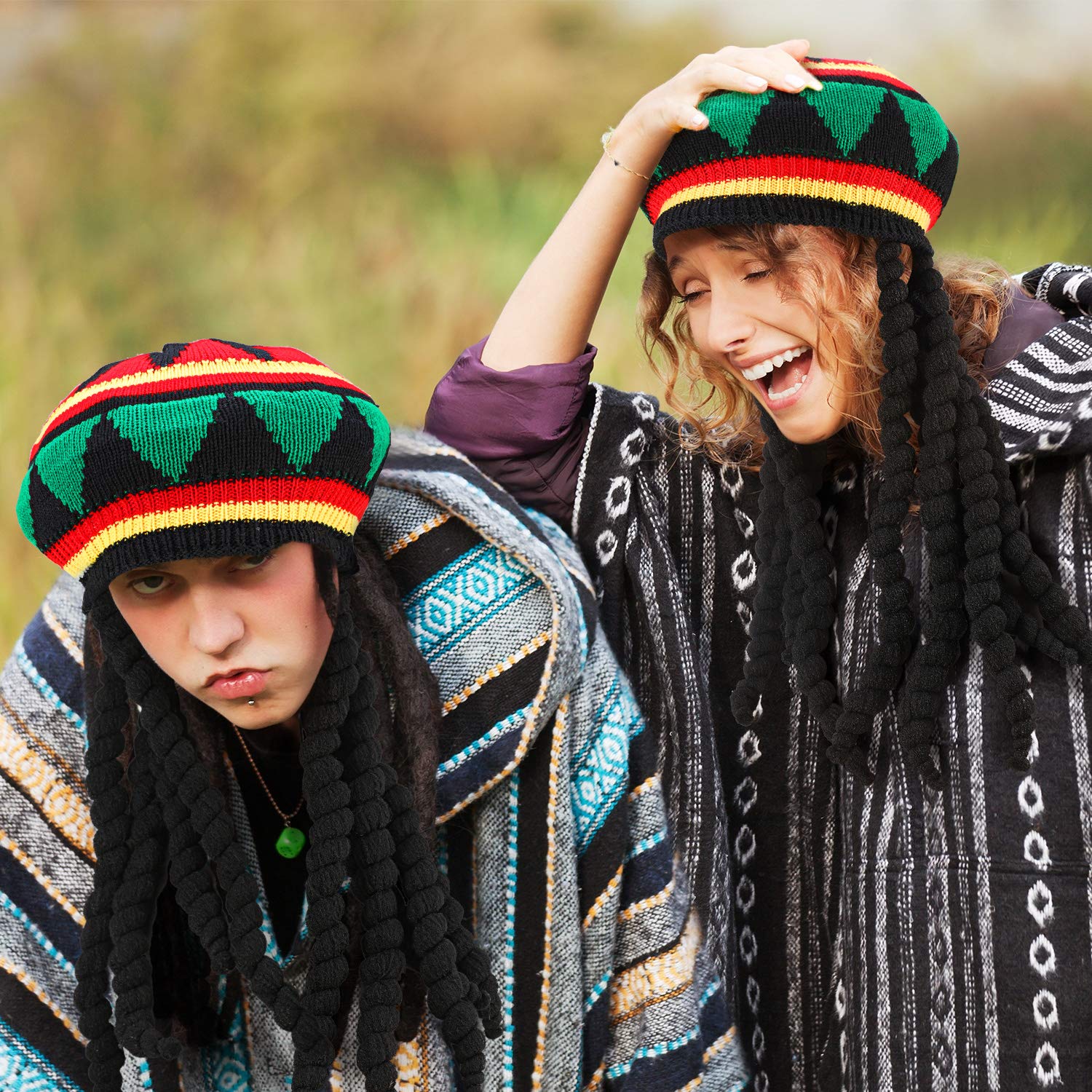 Foto 4 pulgar | Sombrero Rasta Disfraz Satinior Para Hombre Con Peluca Negra Con Rastas - Venta Internacional.