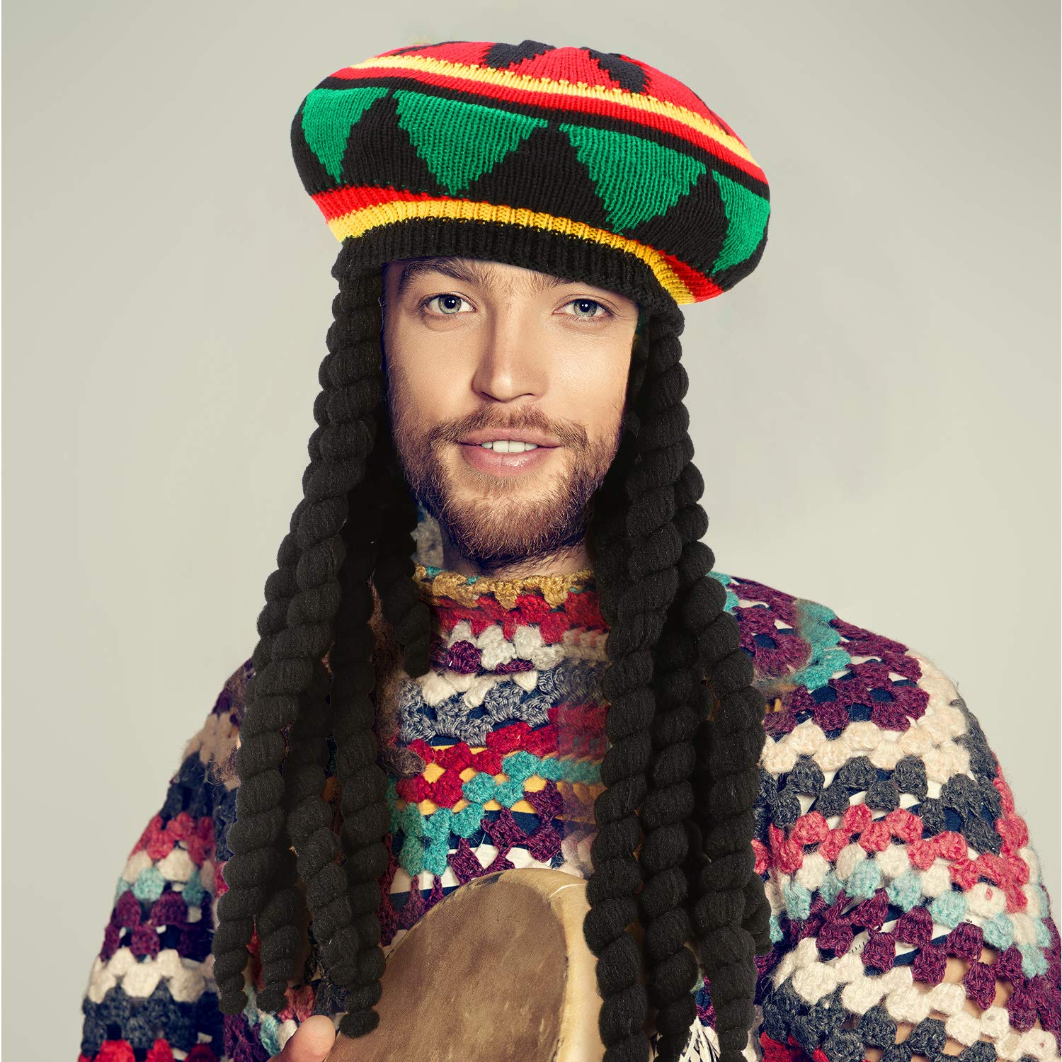 Foto 6 pulgar | Sombrero Rasta Disfraz Satinior Para Hombre Con Peluca Negra Con Rastas - Venta Internacional.